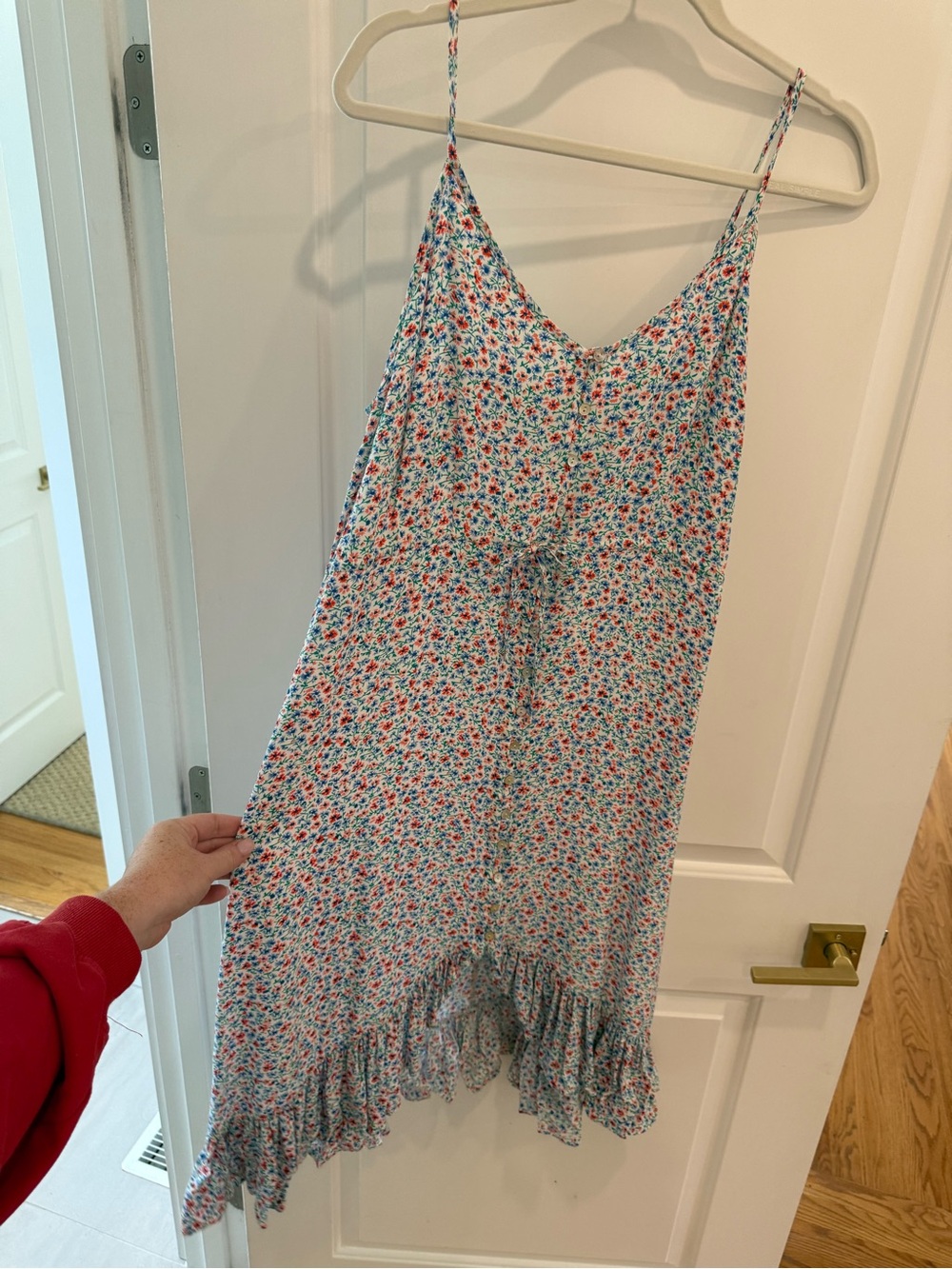 Rails White Floral Spaghetti-Strap Dress with Pink & Blue Flowers